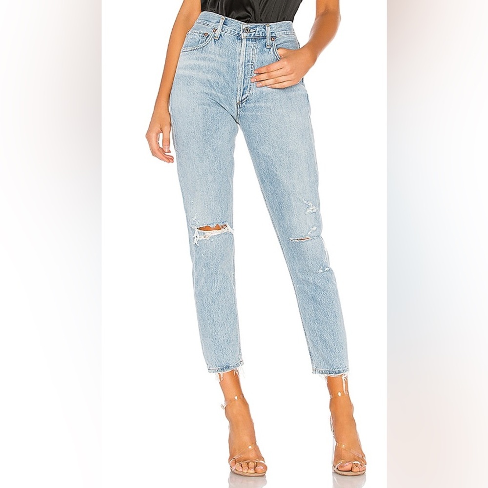 AGOLDE High Rise Classic Jamie Jeans in Shakedown Light Blue Denim Size 27
